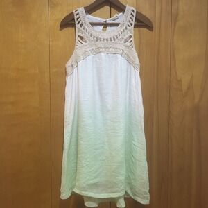 Sand & Spirit Dress Size L Ombre‎ White Green Crochet Neckline Beach Boho Resort